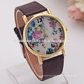 fashion leather watchband flower watch